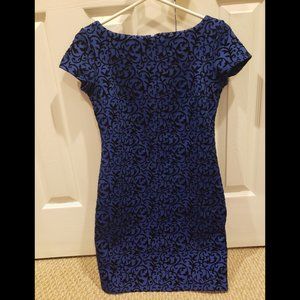 Blue-violet Velvet Dress with Black Floral Design